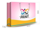 заказать печать Бумажный пакет тираж 500 горизонтальный, А3 формата , размер 450x350x120 мм, бумага 200 г/м² + с ламинацией, установка люверсов и ручки-шнурка